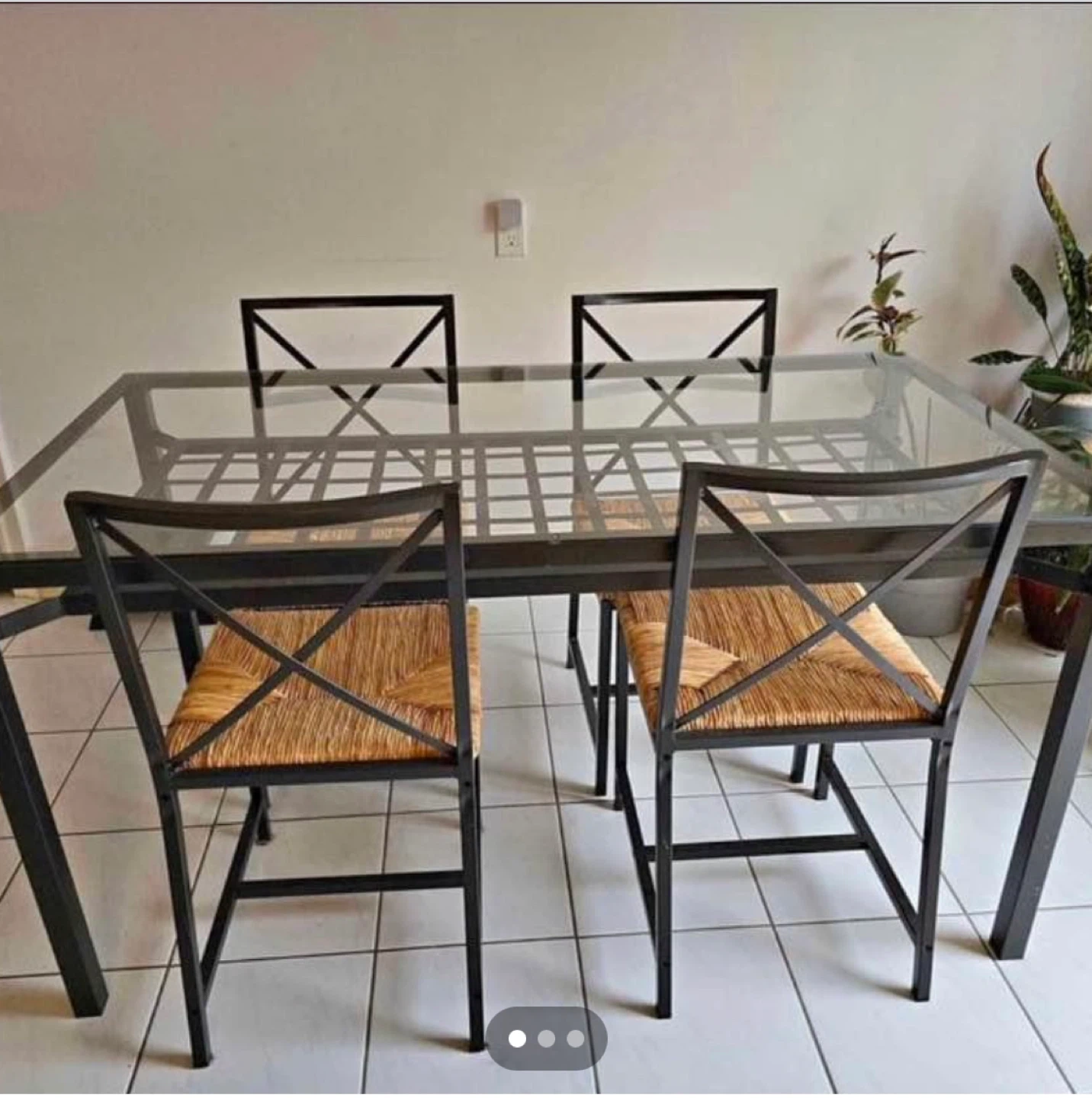 Glass Top Dining Table with 4 Woven Chairs