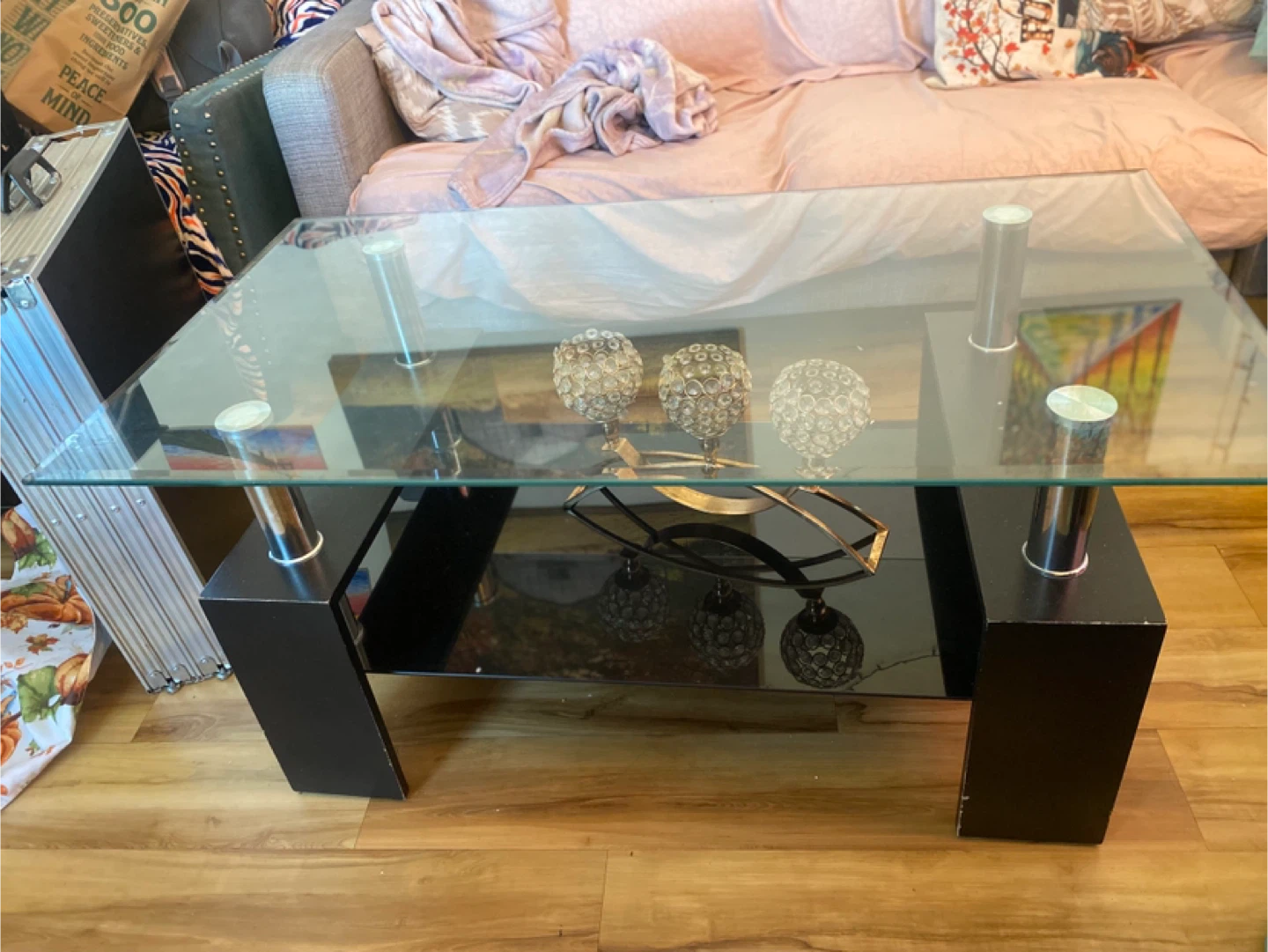 Glass Coffee Table with Black Legs