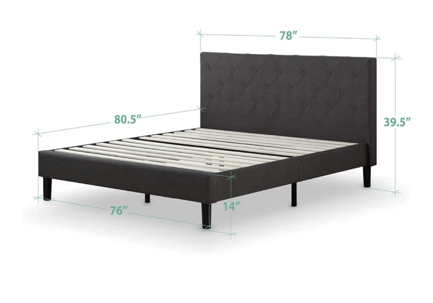 King Size Dark Grey Platform Bed Frame - photo 2