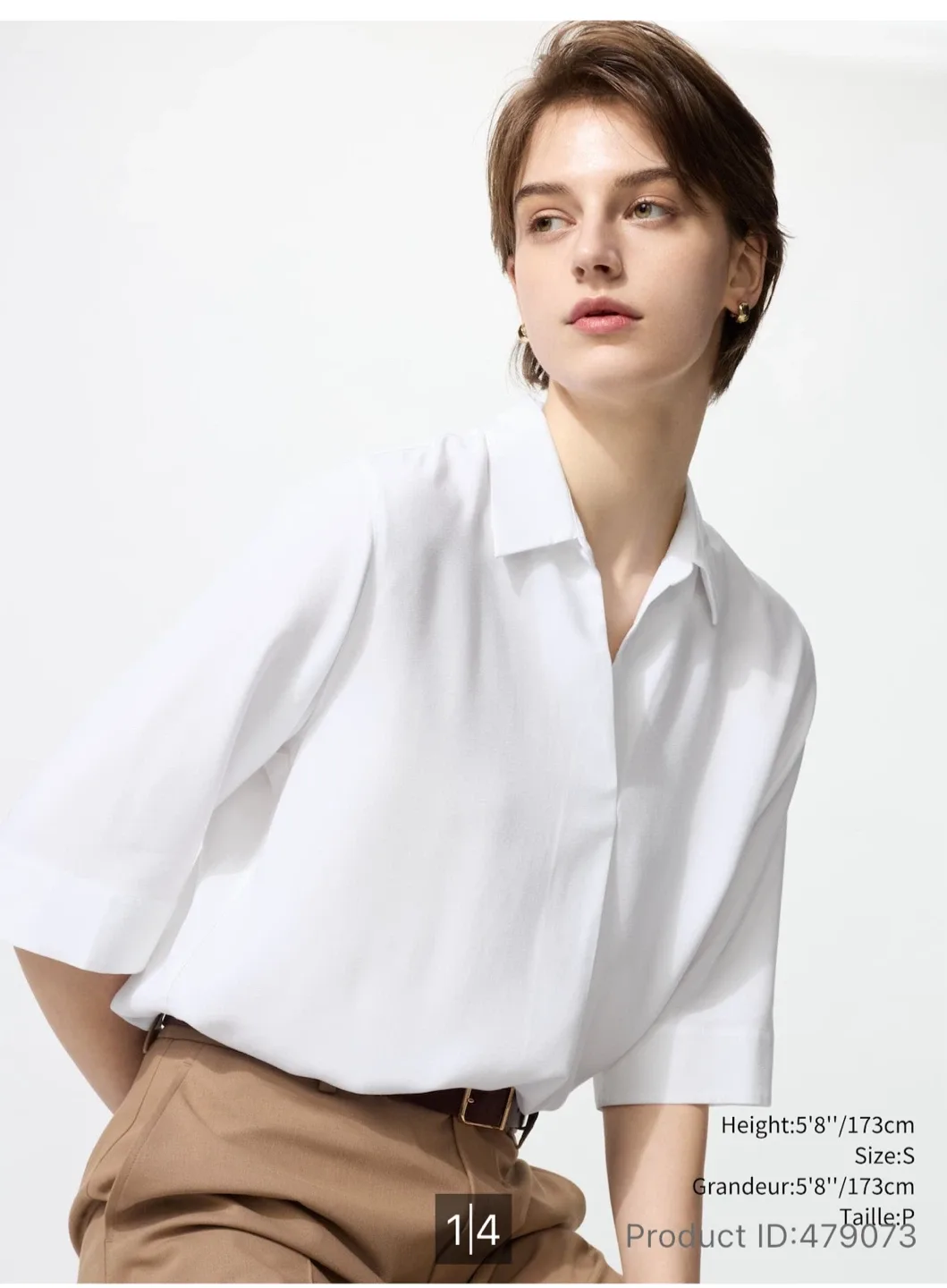 Uniqlo White Rayon 3/4 Sleeve Blouse - Size S thumbnail