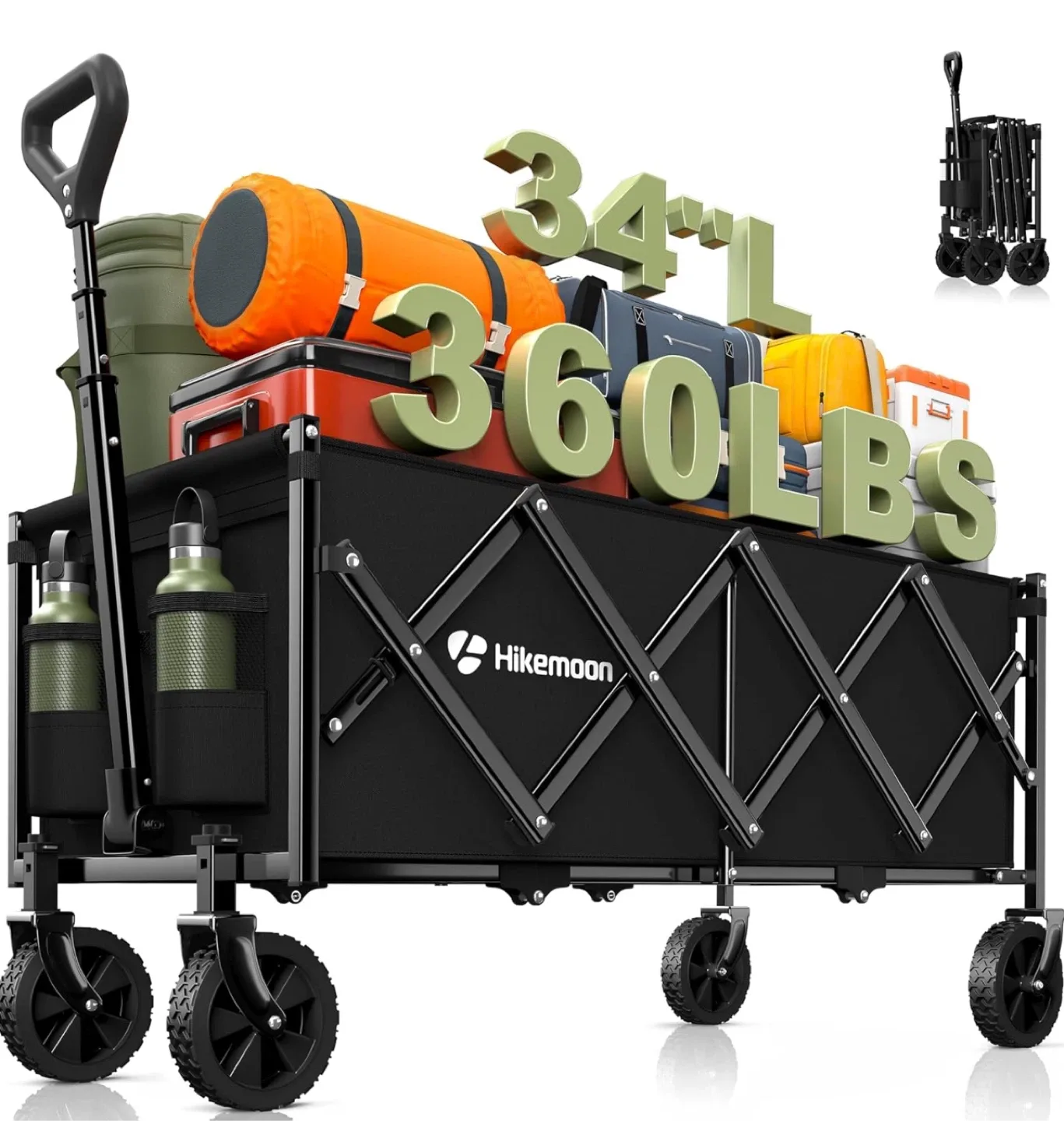 Hikemoon 34'' Extra Long Collapsible Wagon -  Black thumbnail