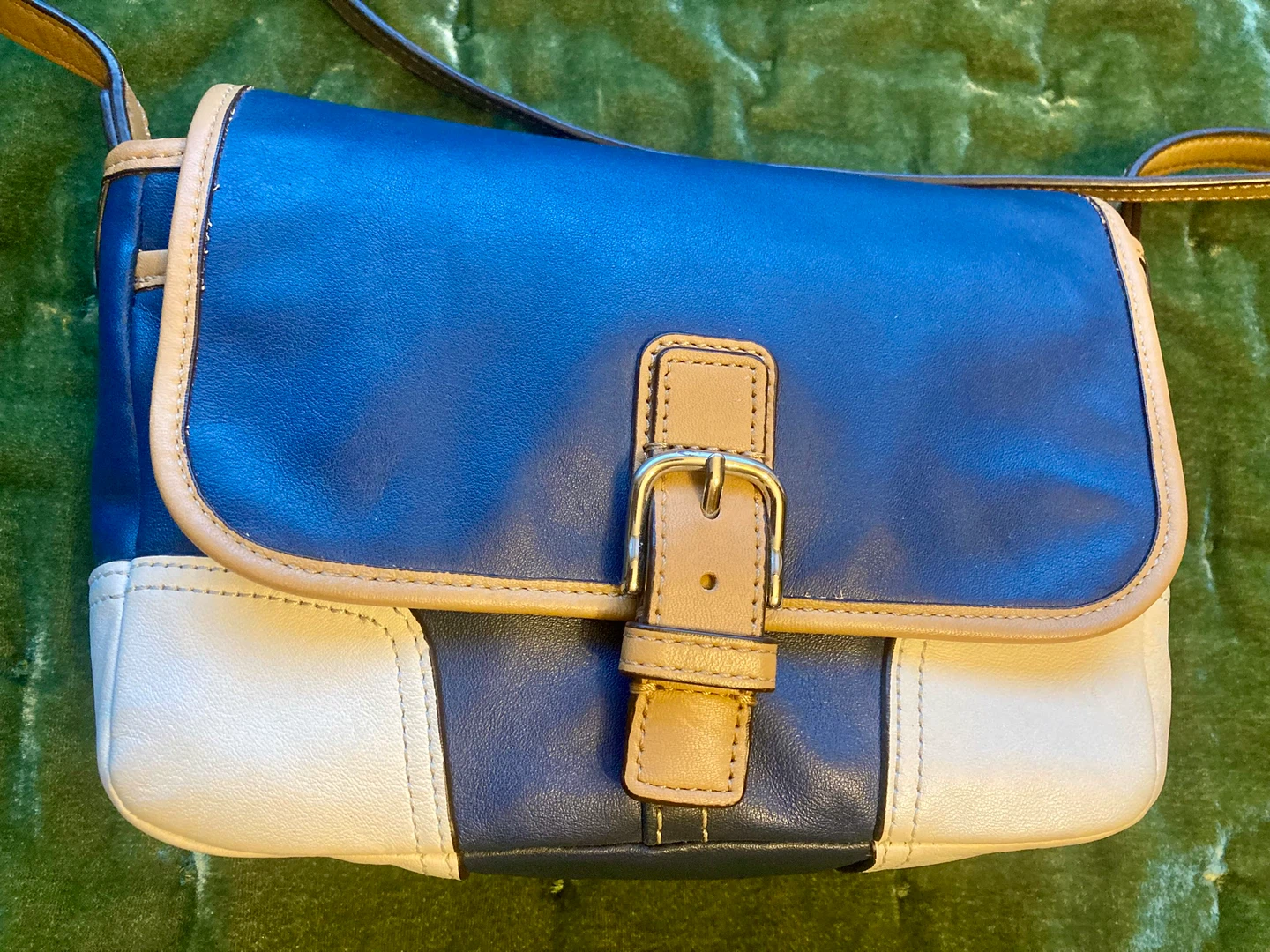Coach Leather Crossbody Bag - Blue & Beige