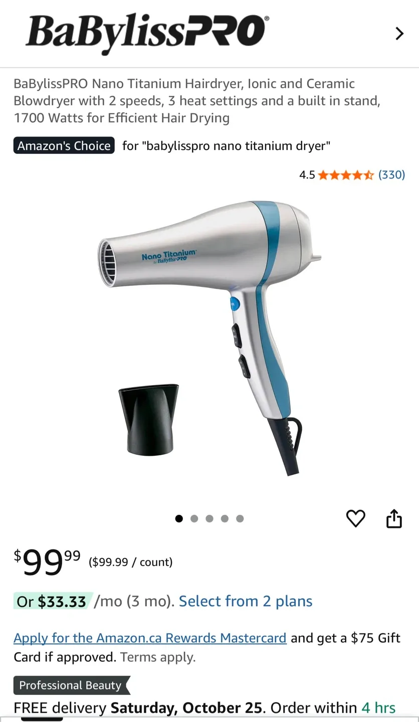 BaBylissPRO Nano Titanium Hair Dryer thumbnail