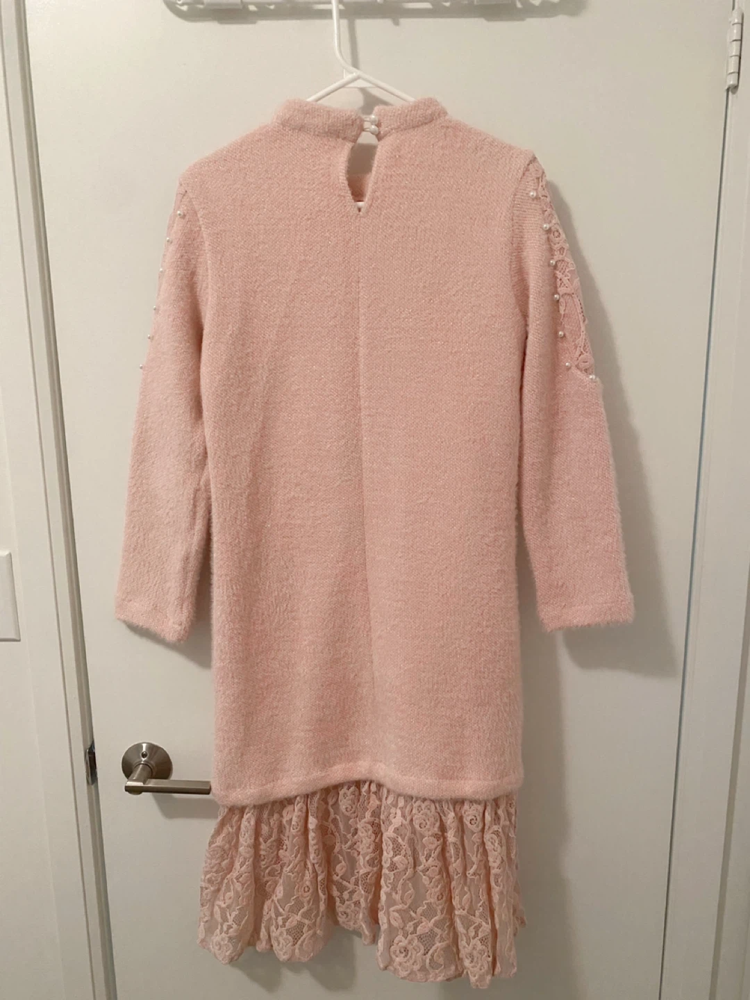 Pink Knit Dress with Lace Detail - photo 2