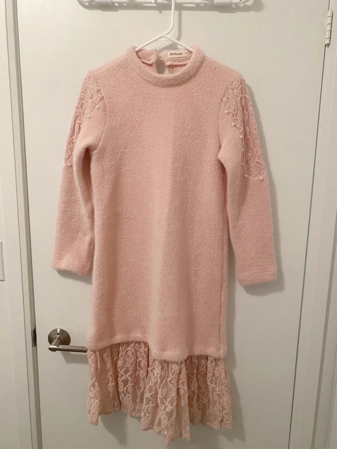Pink Knit Dress with Lace Detail