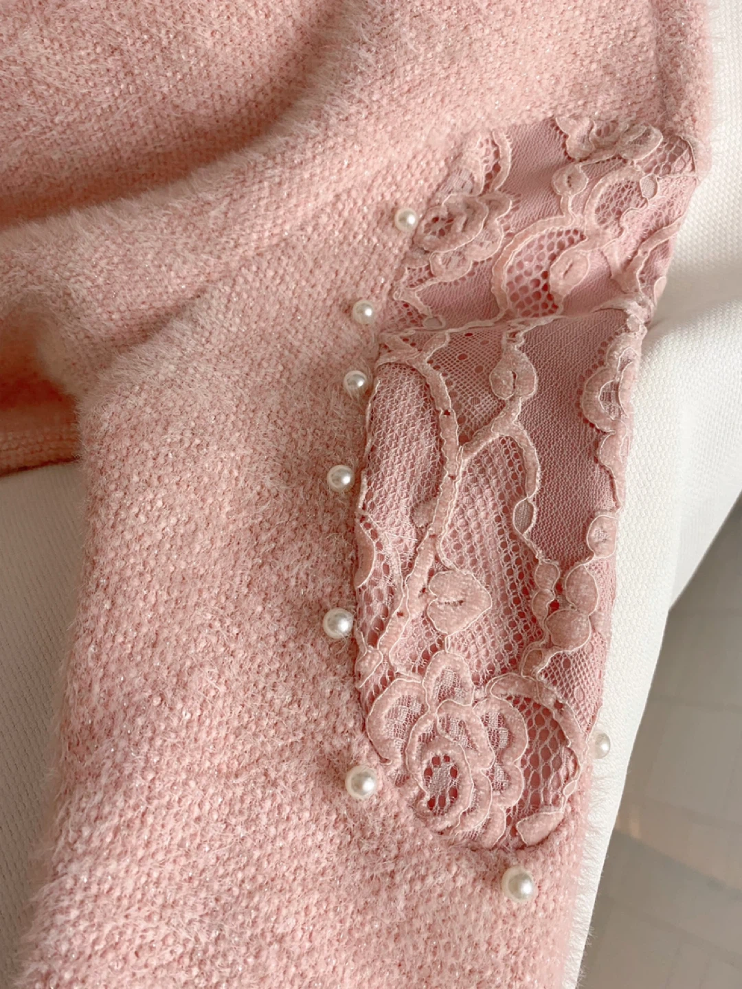 Pink Knit Dress with Lace Detail - photo 3
