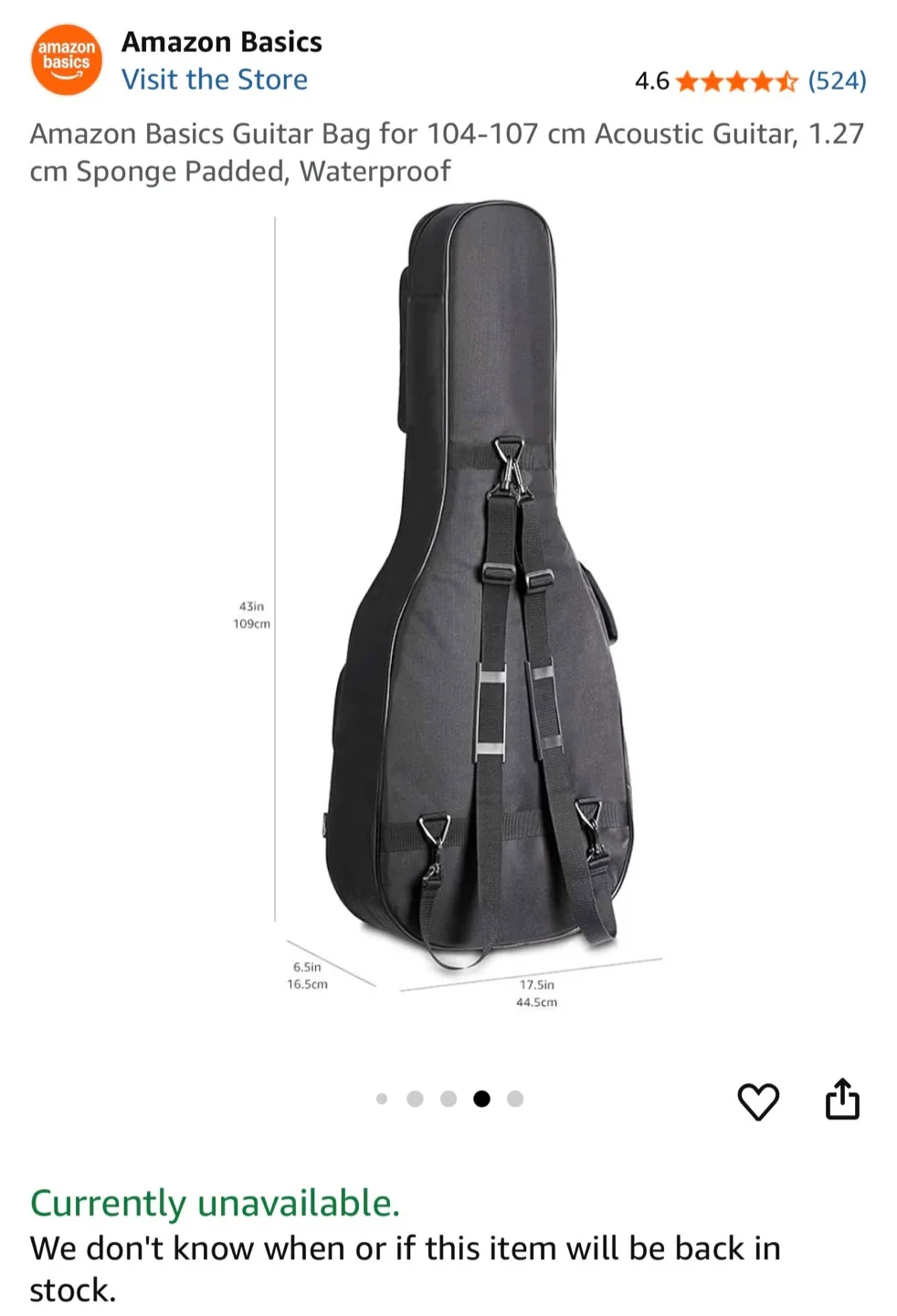 Amazon Basics Guitar Bag for 104-107 cm Acoustic Guitar thumbnail