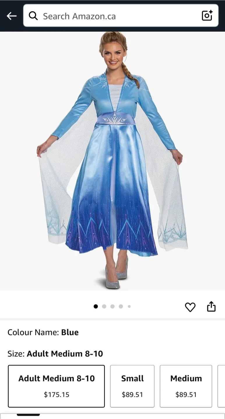 Disney Frozen Elsa Adult Costume - Size Medium (8-10) thumbnail