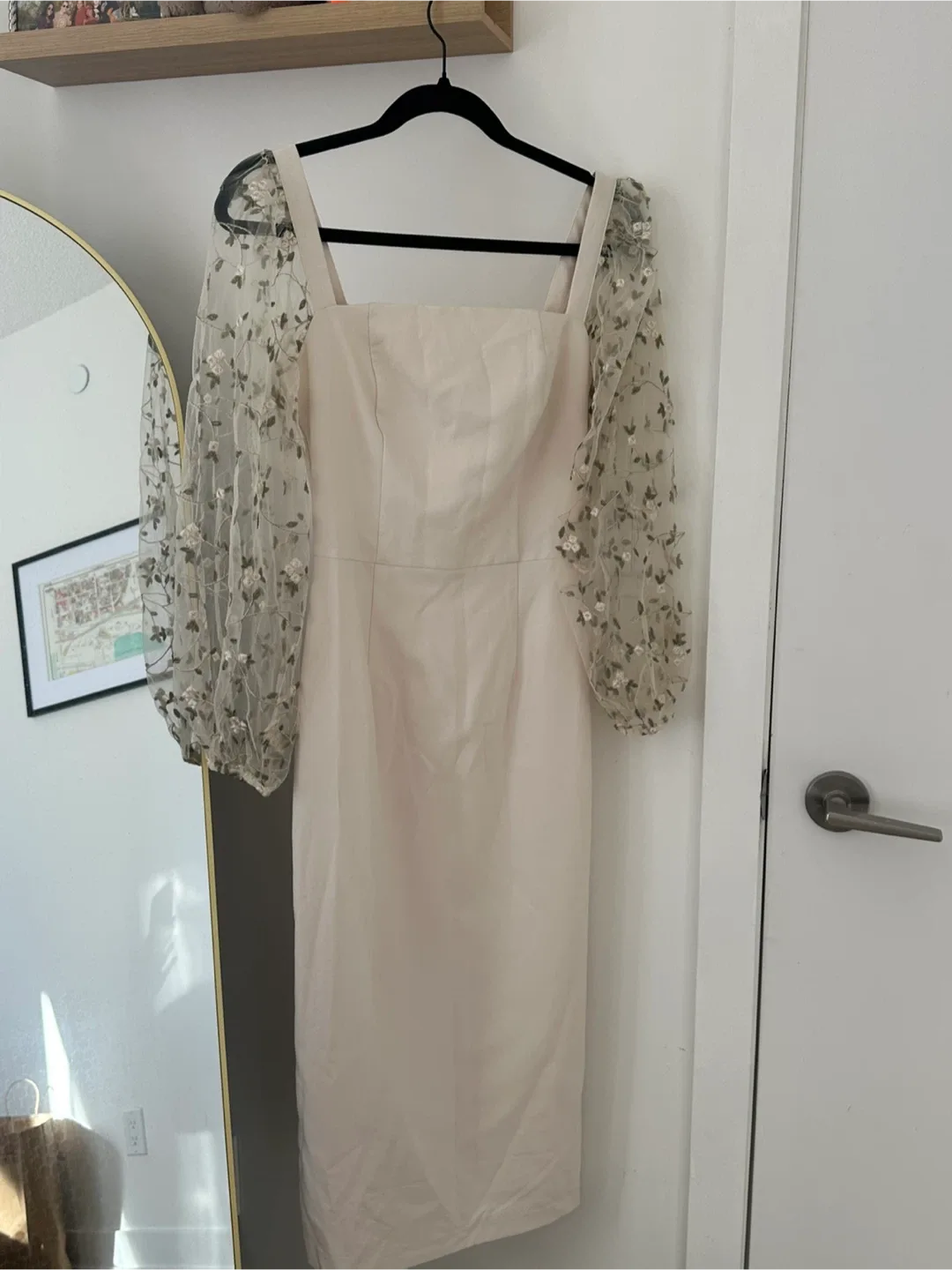 New Cream Dress with Floral Tulle Sleeve