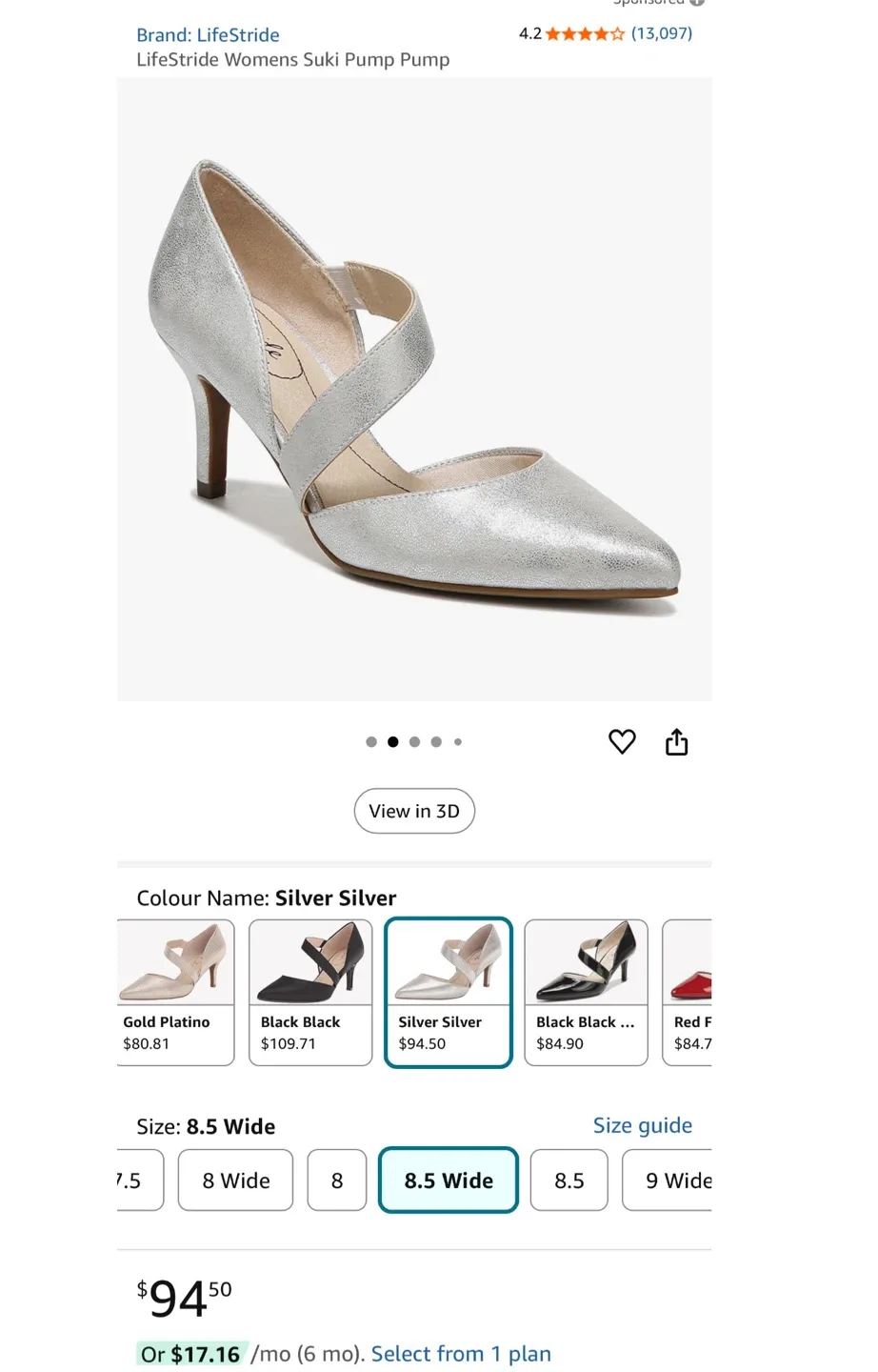 LifeStride Suki Silver Heels - Size 8.5M thumbnail