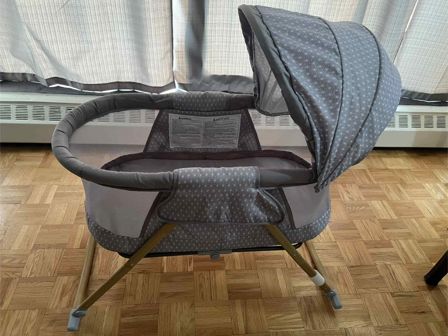 Grey Baby Bassinet with Canopy