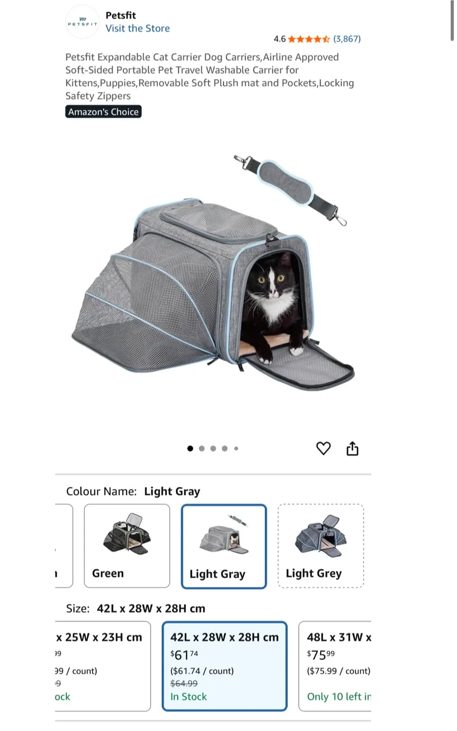 Petsfit Expandable Cat/Dog Carrier - Light Gray thumbnail