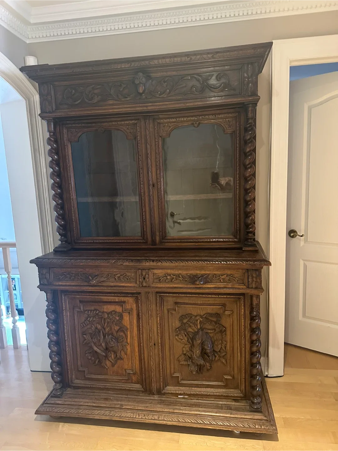 Antique Carved Wood China Cabinet thumbnail
