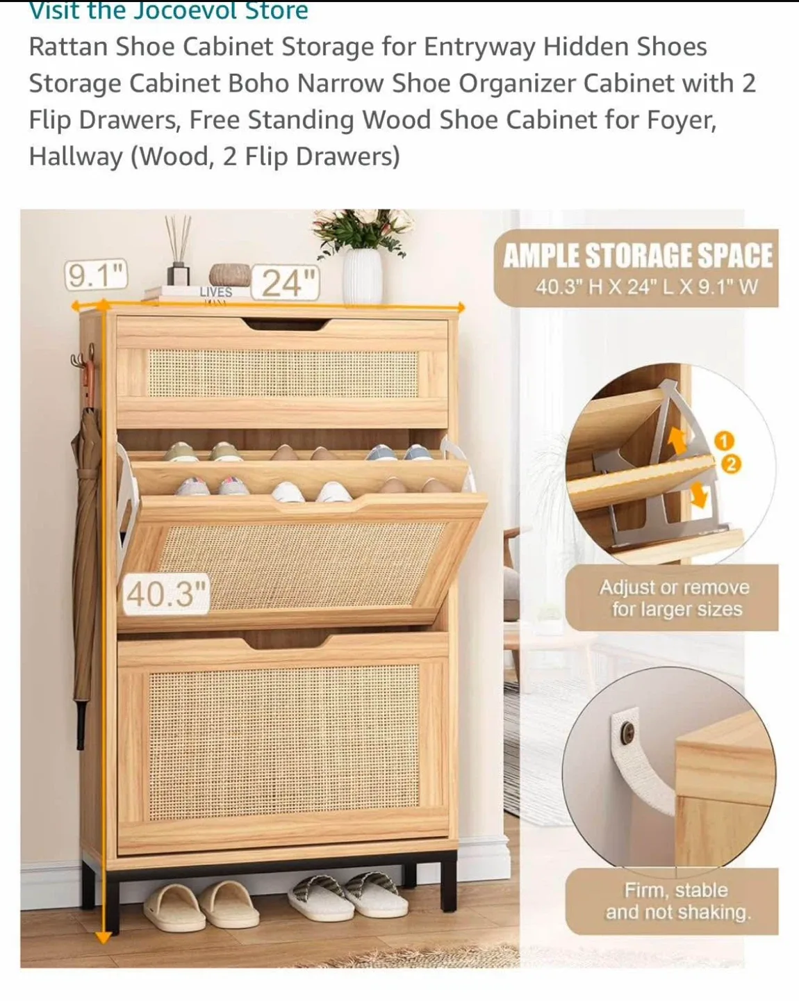 Rattan Shoe Cabinet - Entryway Storage image indicator(3)