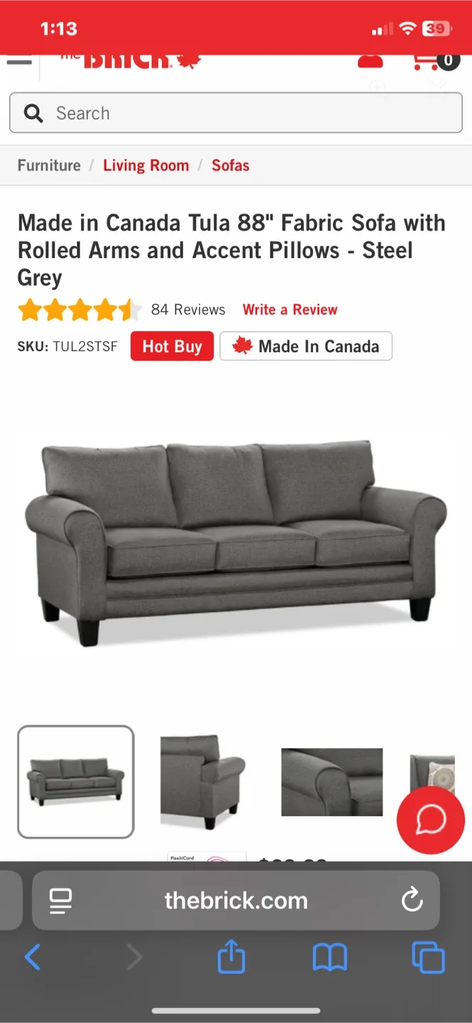 The Brick Tula 88" Fabric Sofa - Steel Grey image indicator(4)