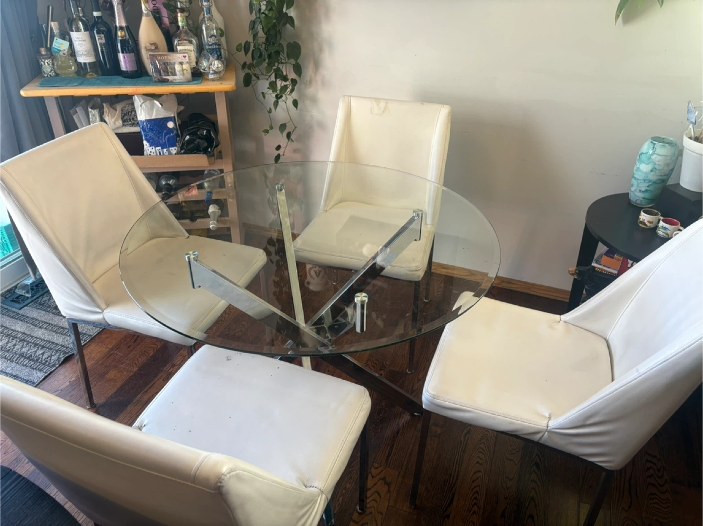 Glass Top Round Dining Table with 4 White Chairs - photo 2
