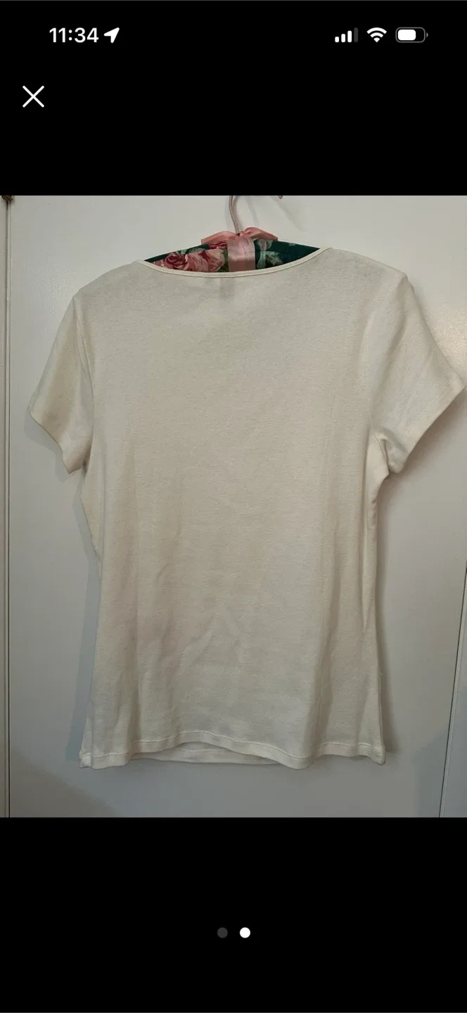 Talbots Cream V-Neck T-Shirt - Size M image indicator(2)