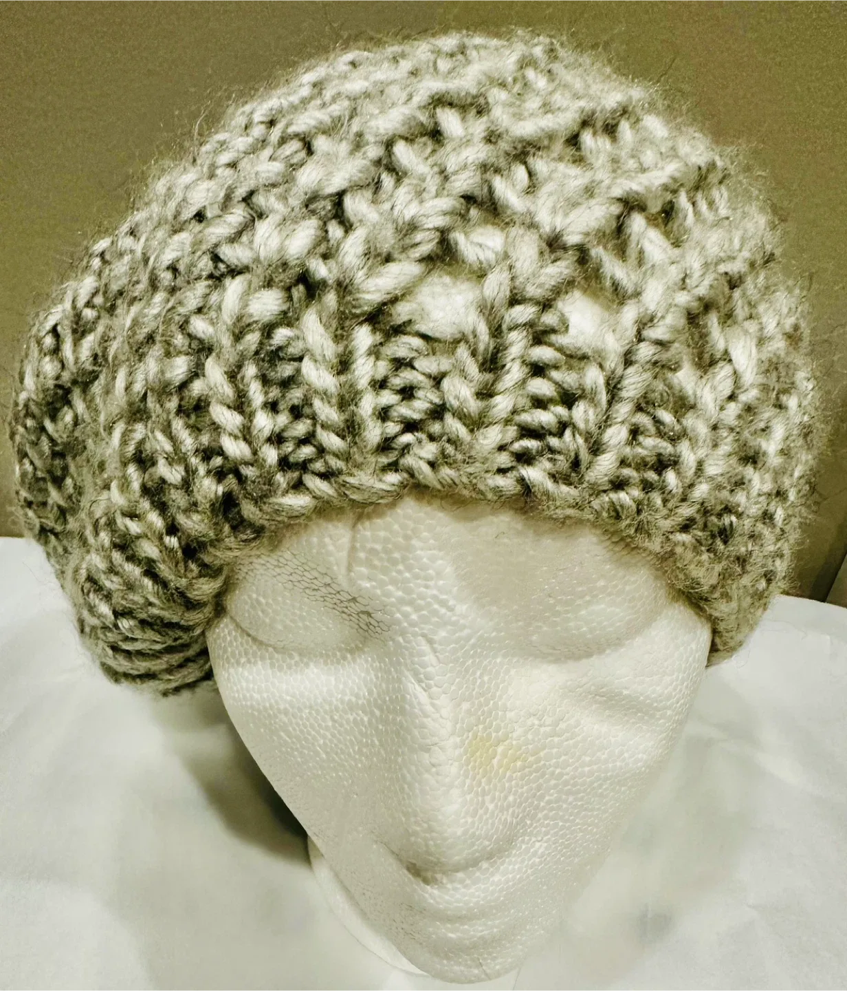 Hand-Knitted Beret Hat - Grey