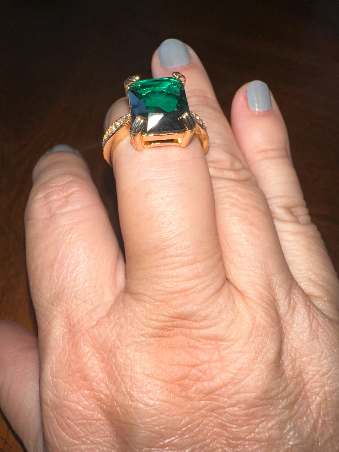 Emerald Cut Cocktail Ring, Gold Tone