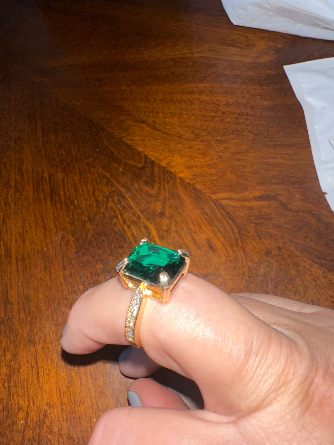 Emerald Cut Cocktail Ring, Gold Tone - photo 2