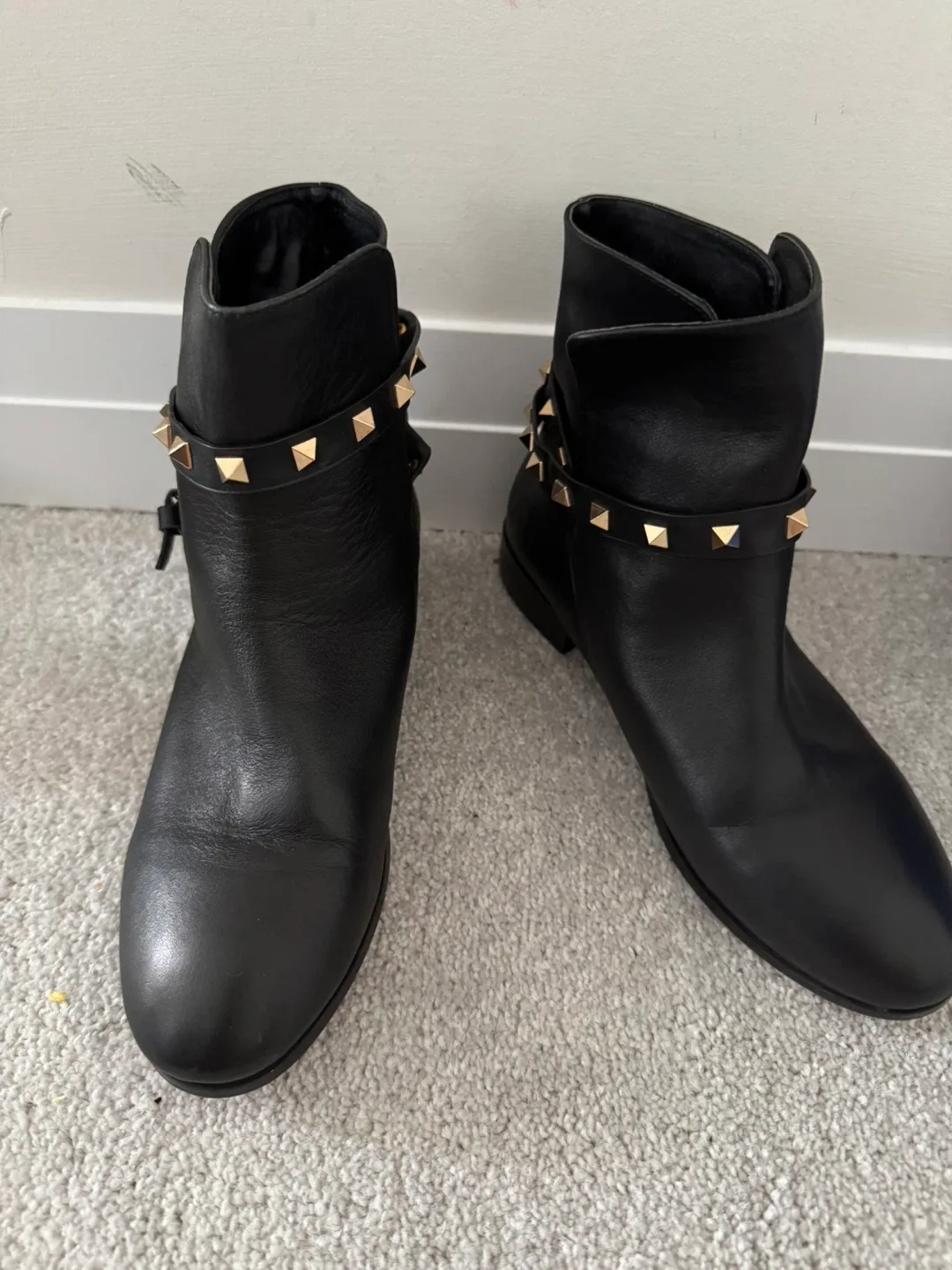 Valentino Black Leather Studded Ankle Boots, Size 7 thumbnail