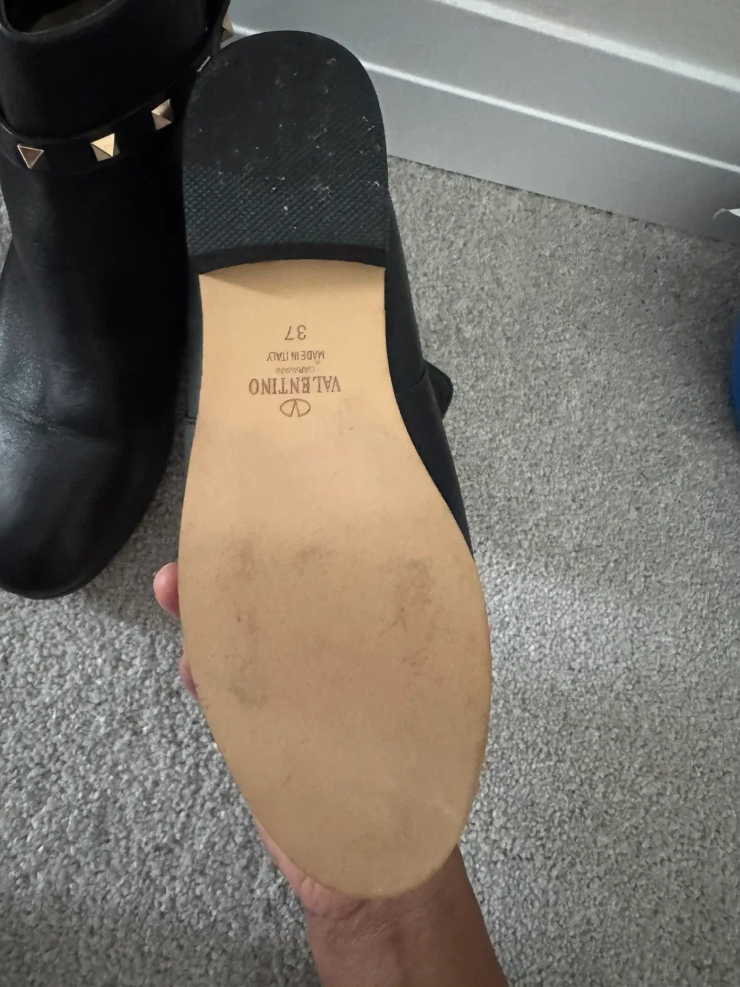 Valentino Black Leather Studded Ankle Boots, Size 7 image indicator(2)