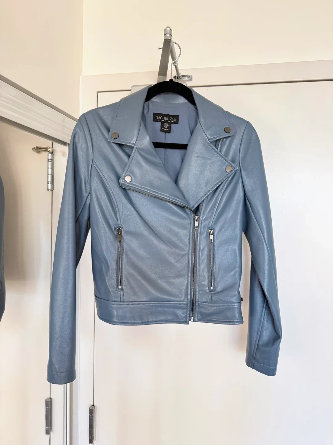 Rachel Zoe Blue Faux Leather Jacket - XS thumbnail