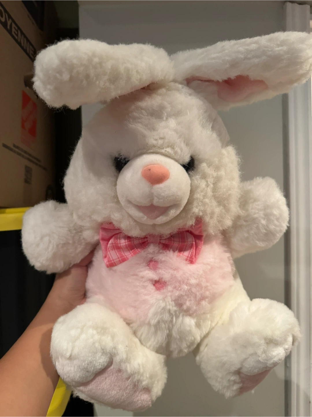 Cute White Plush Bunny with Pink Bow