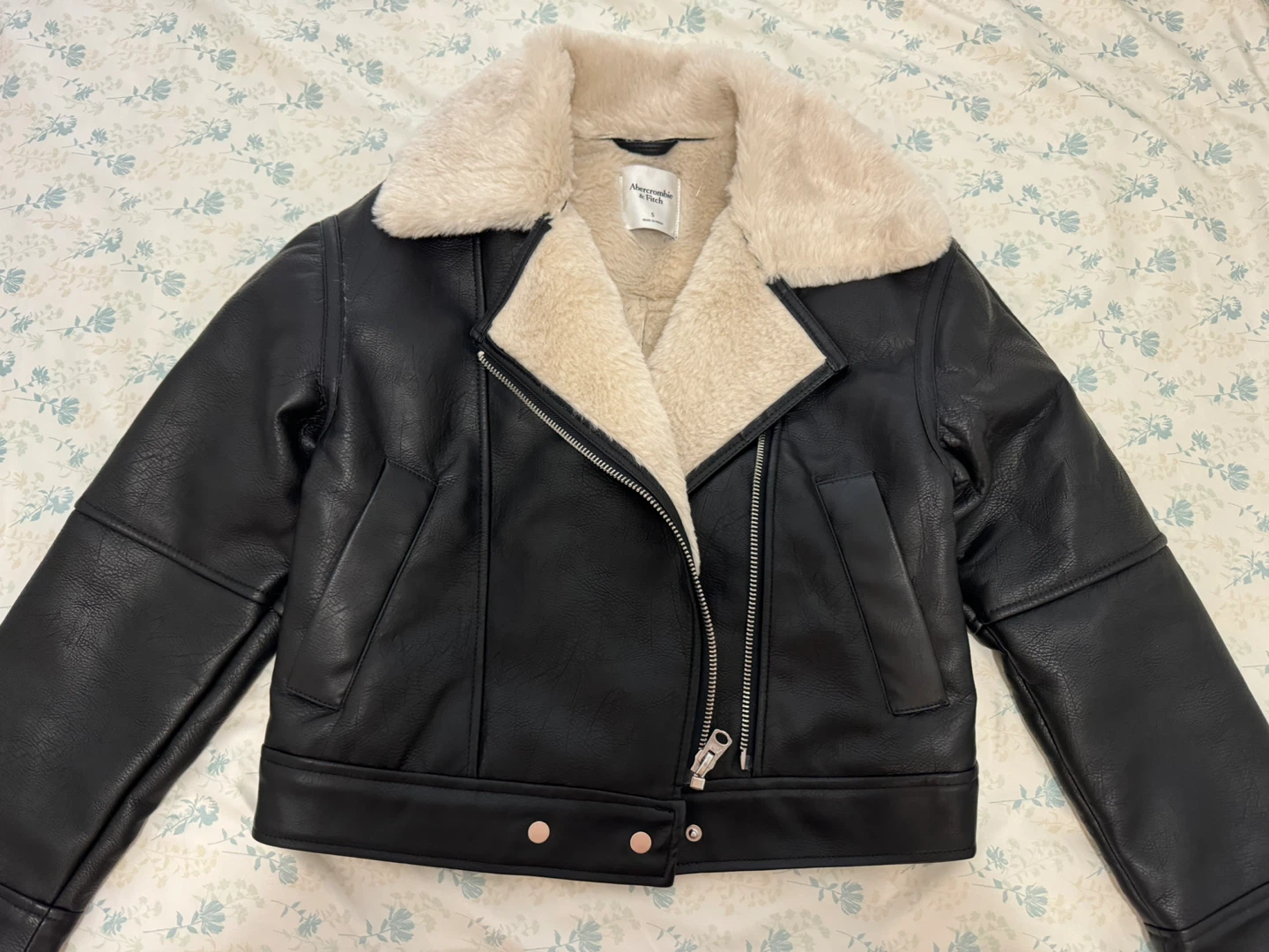 Abercrombie & Fitch Black Faux Leather Aviator Jacket
