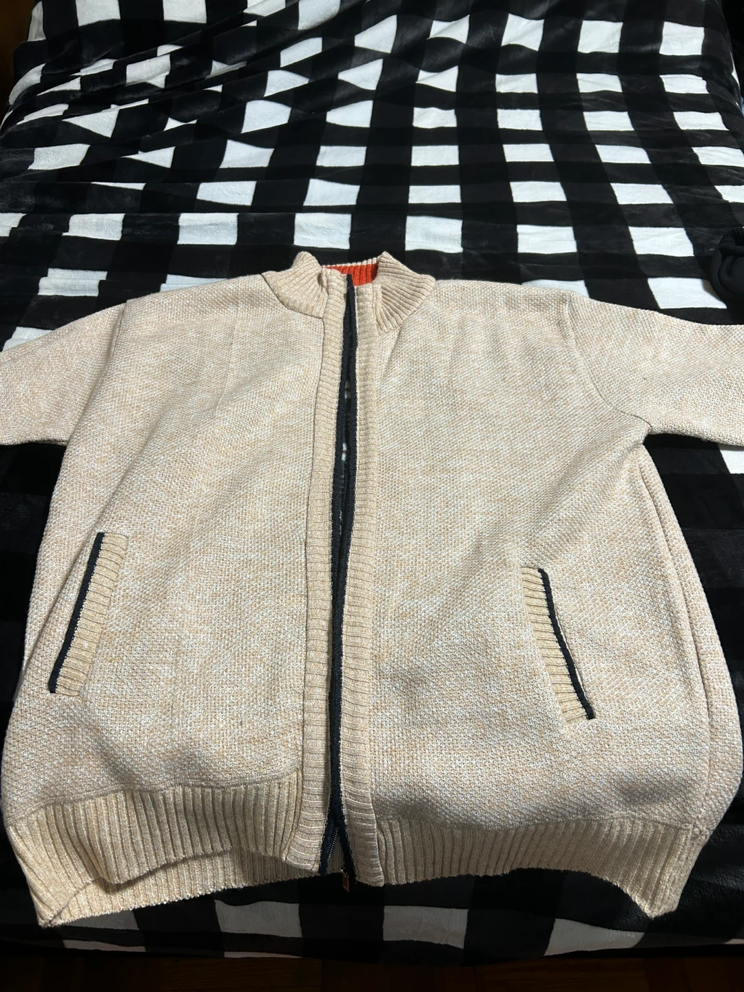 Beige Knitted Cardigan, Size XL