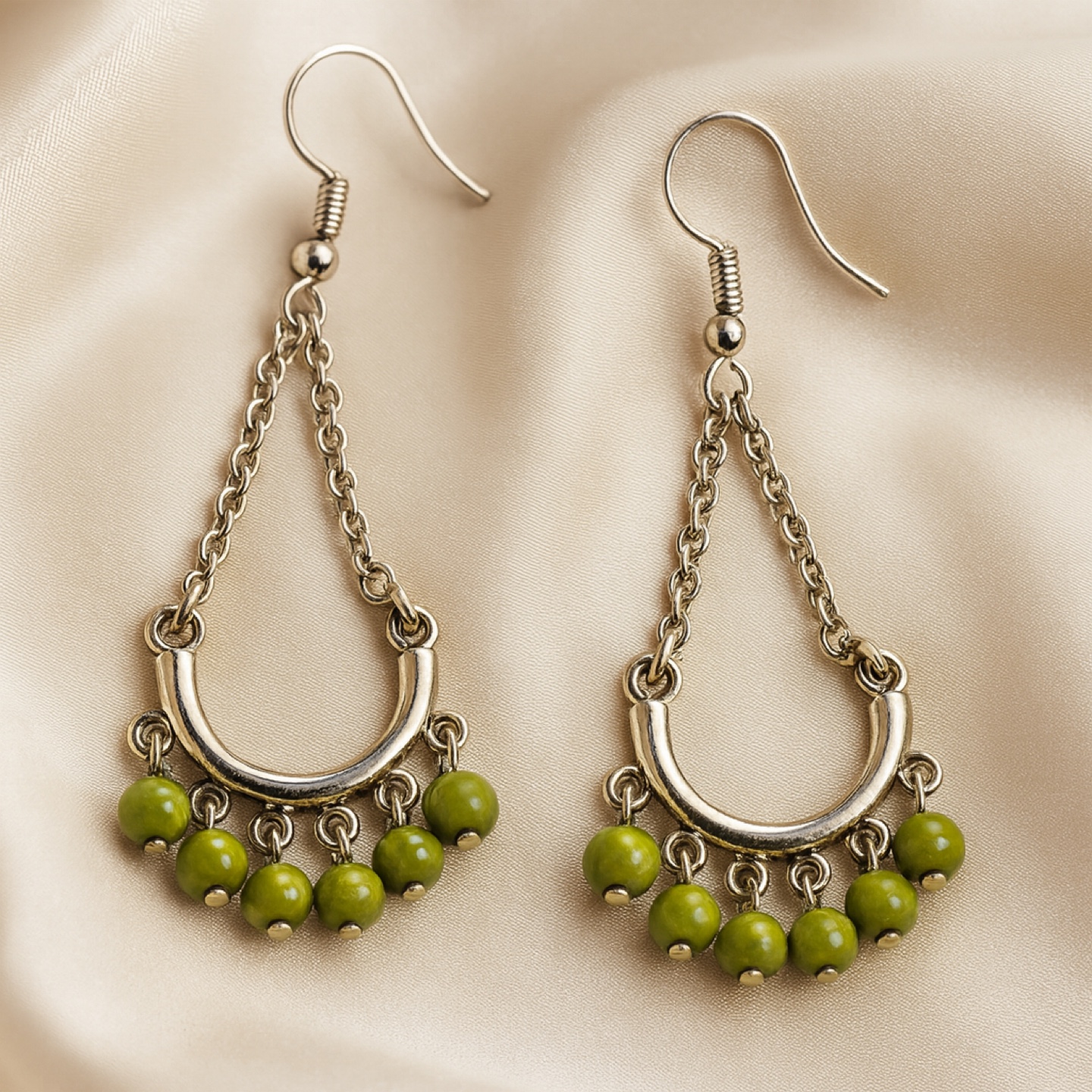 Green Beaded Dangle Earrings