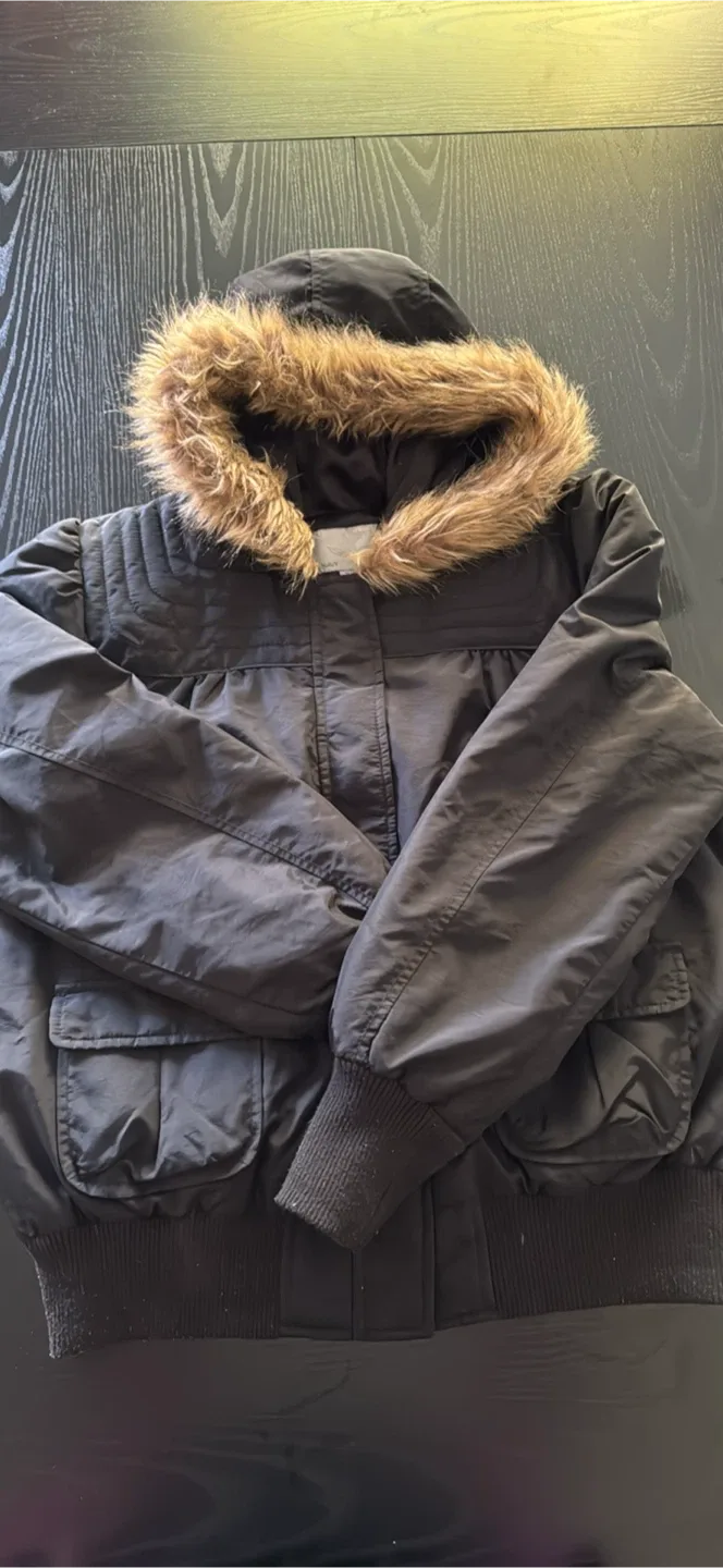 Danier Black Fur Hooded Jacket Size XS image indicator(3)