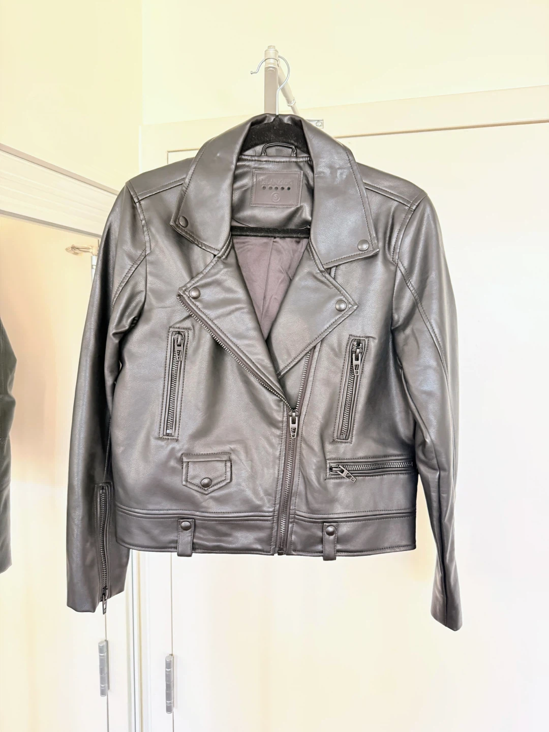 Black Faux Leather Moto Jacket - Size S