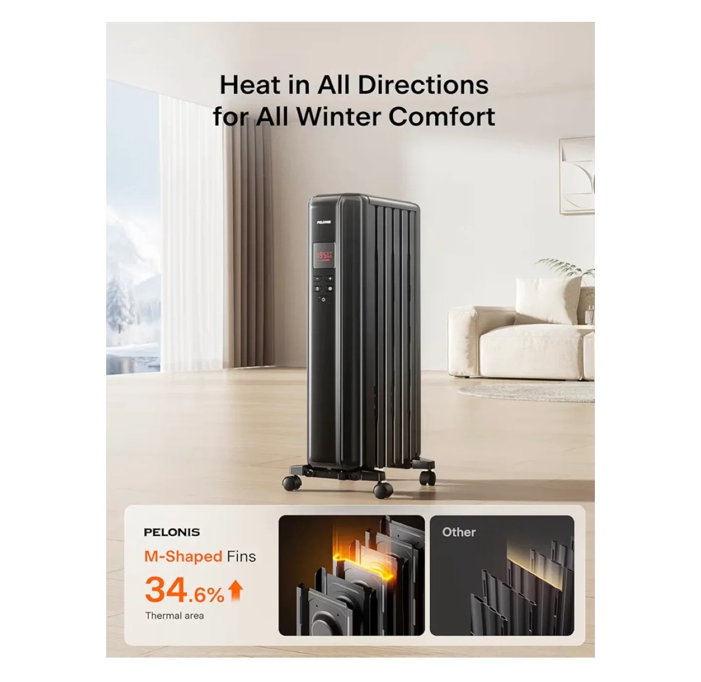 PELONIS Electric Space Heater - Black image indicator(2)