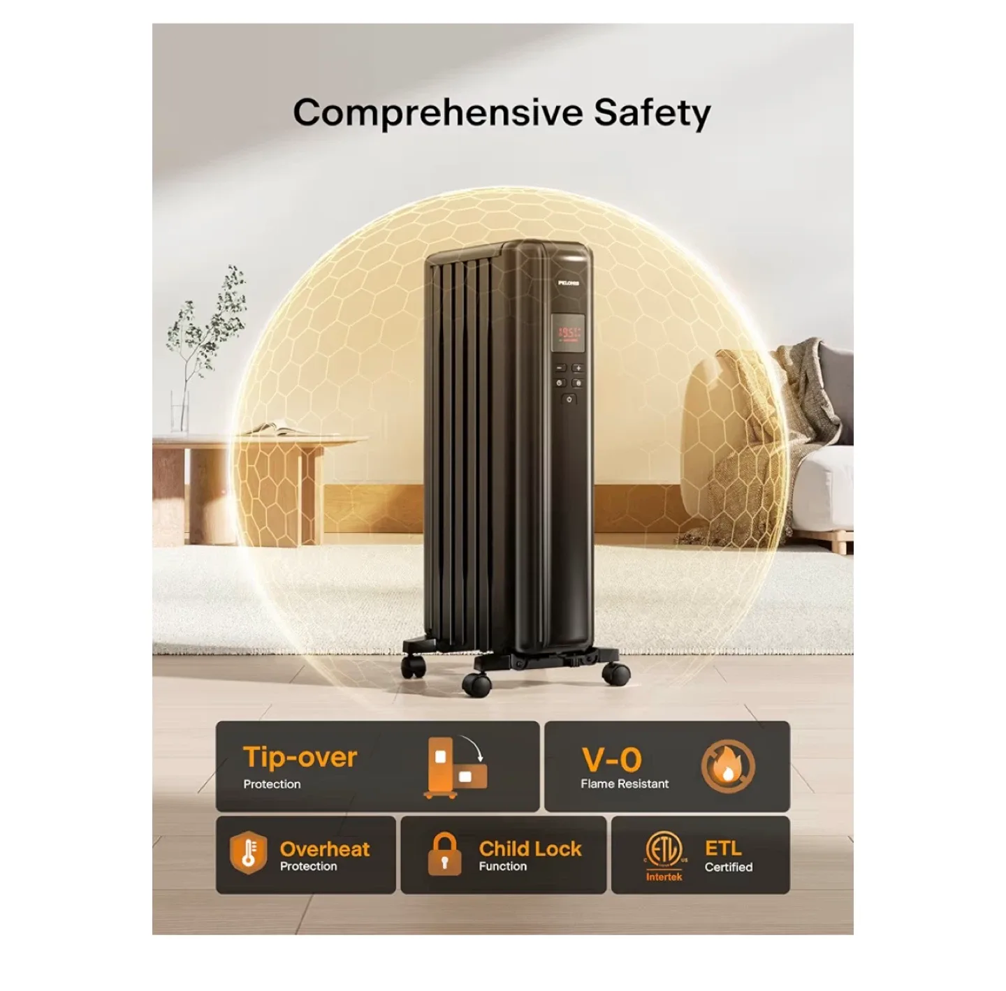 PELONIS Electric Space Heater - Black image indicator(7)