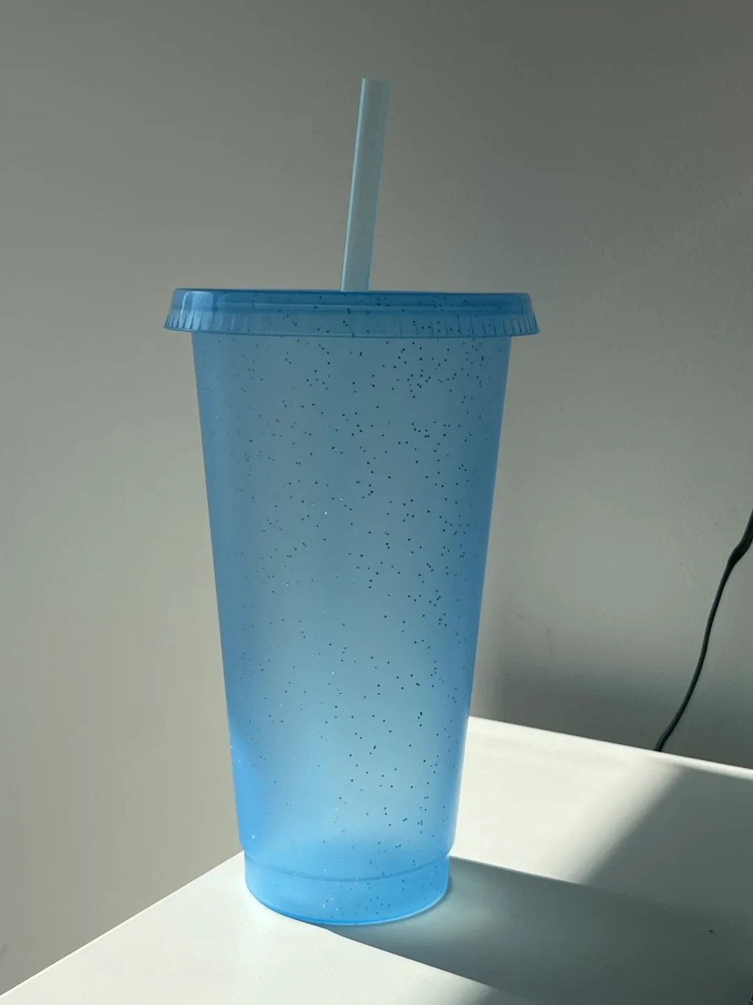Brand New Blue Glitter Tumbler with Lid and Straw thumbnail