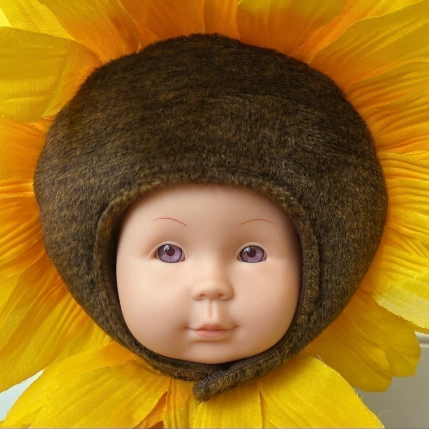 Anne Geddes Doll Sunflower Baby Purple Eyes 14" - photo 3