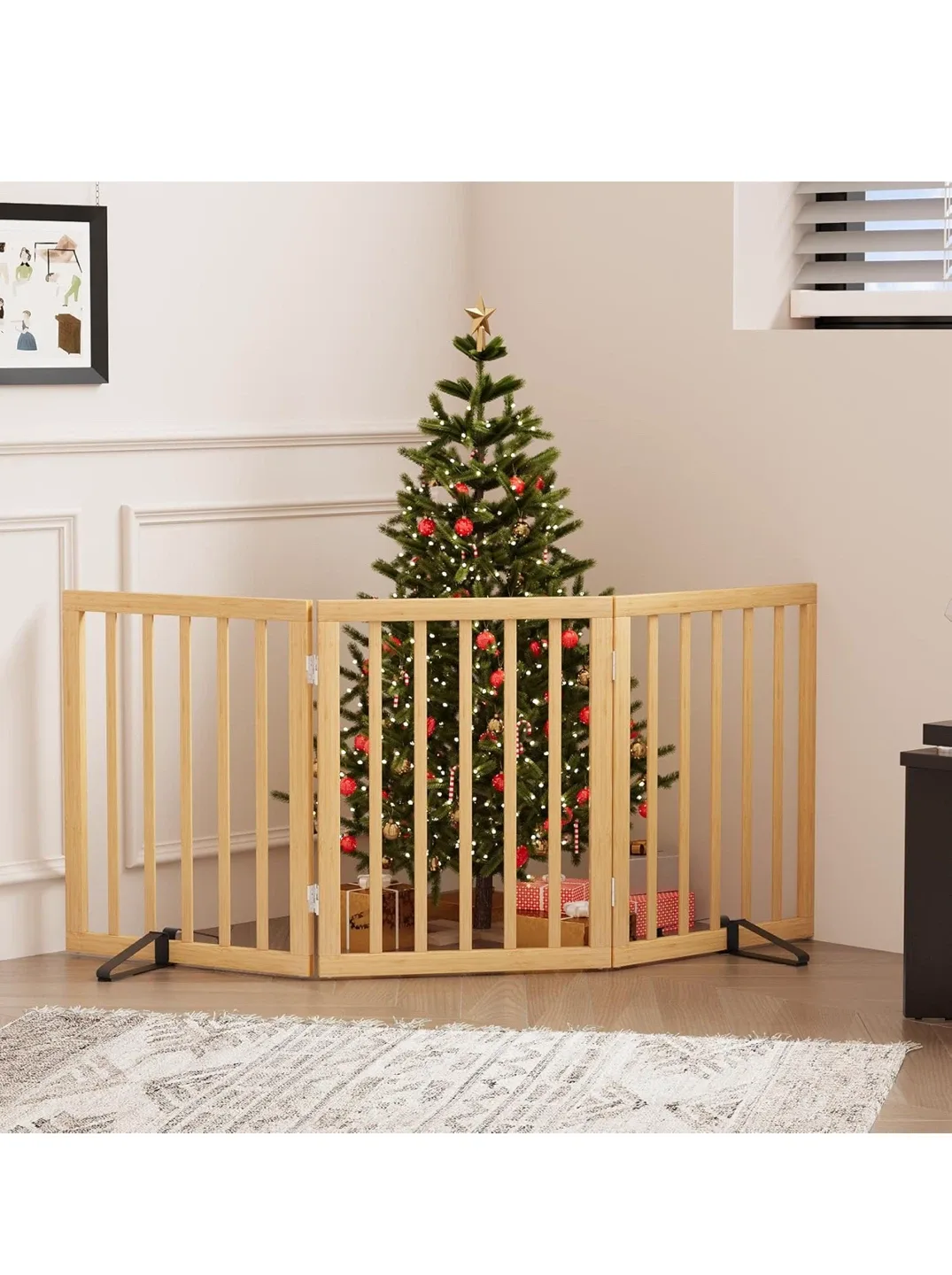 Expandable Wooden Pet Gate with Support Feet image indicator(5)
