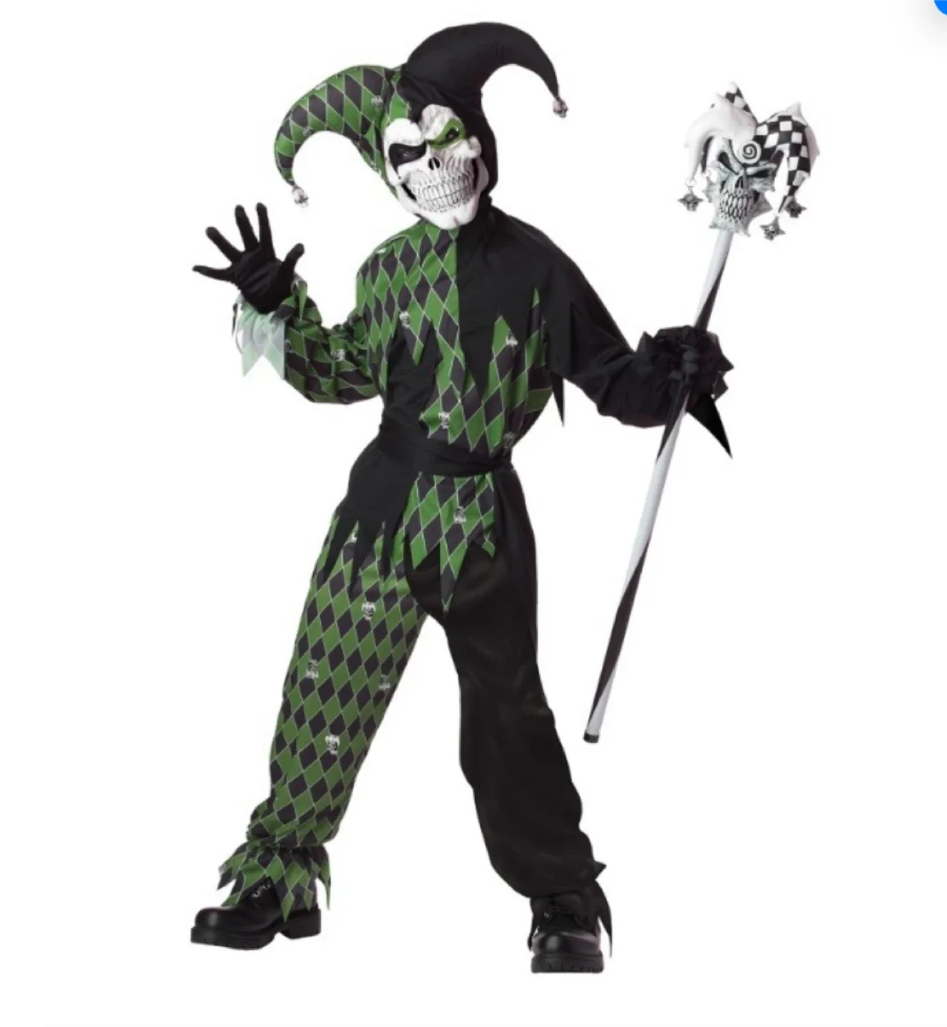 Kids Green Scary Jester Costume - Large