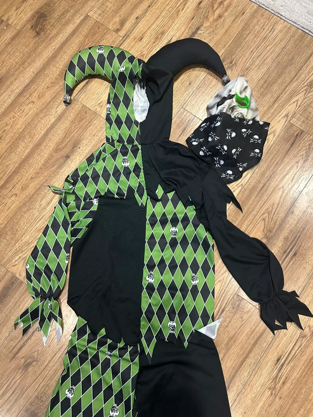 Kids Green Scary Jester Costume - Large image indicator(4)