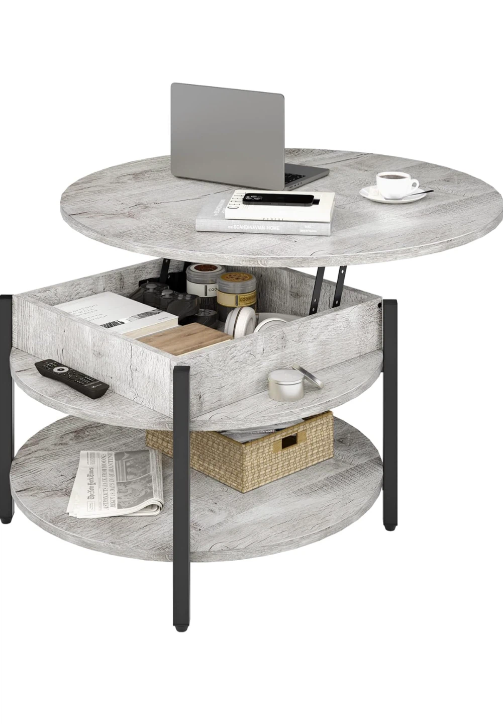 ✨ Brand New Lift-Top Round Coffee Table – Light Grey ✨ - photo 3
