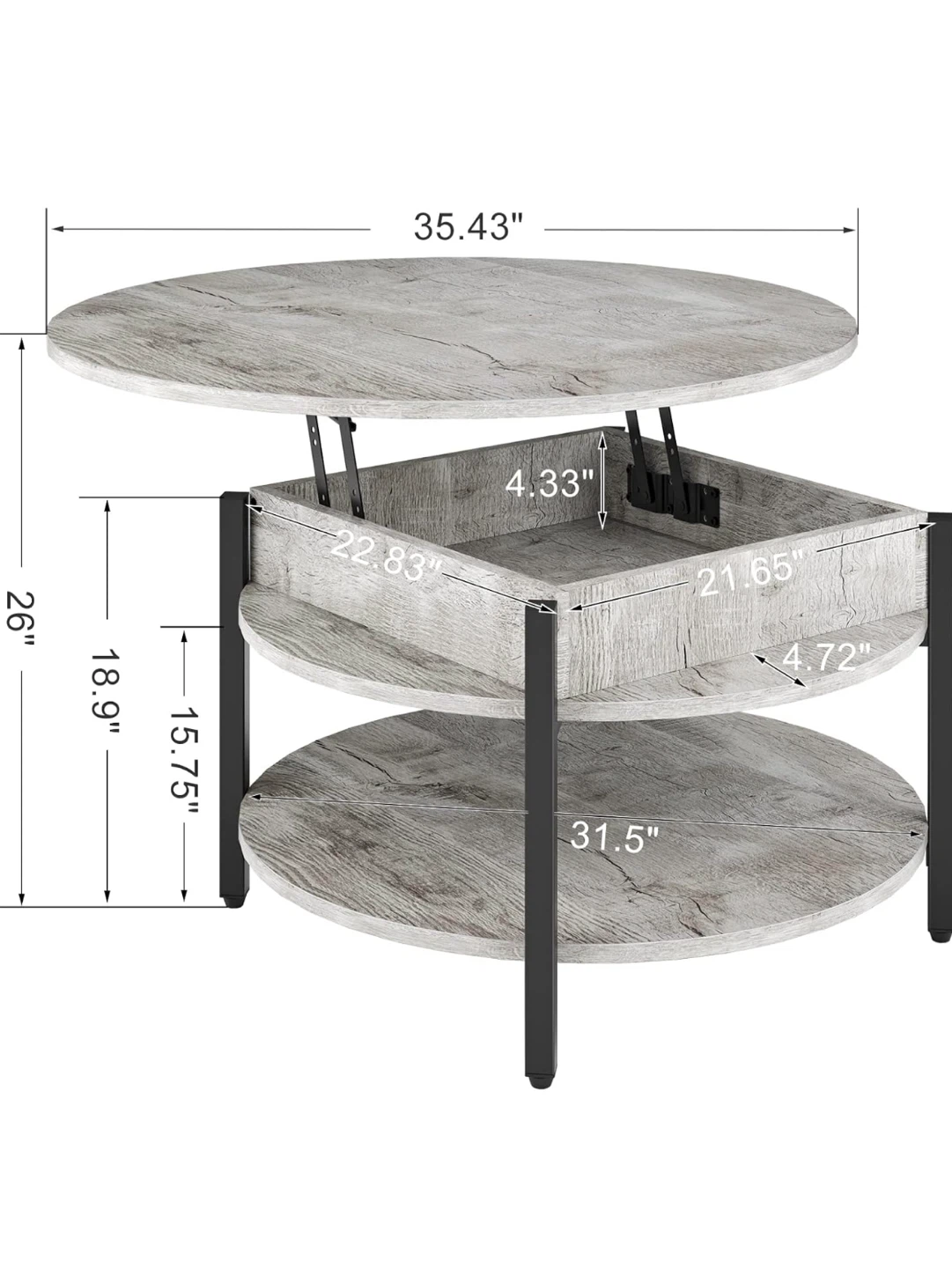 ✨ Brand New Lift-Top Round Coffee Table – Light Grey ✨ - photo 2