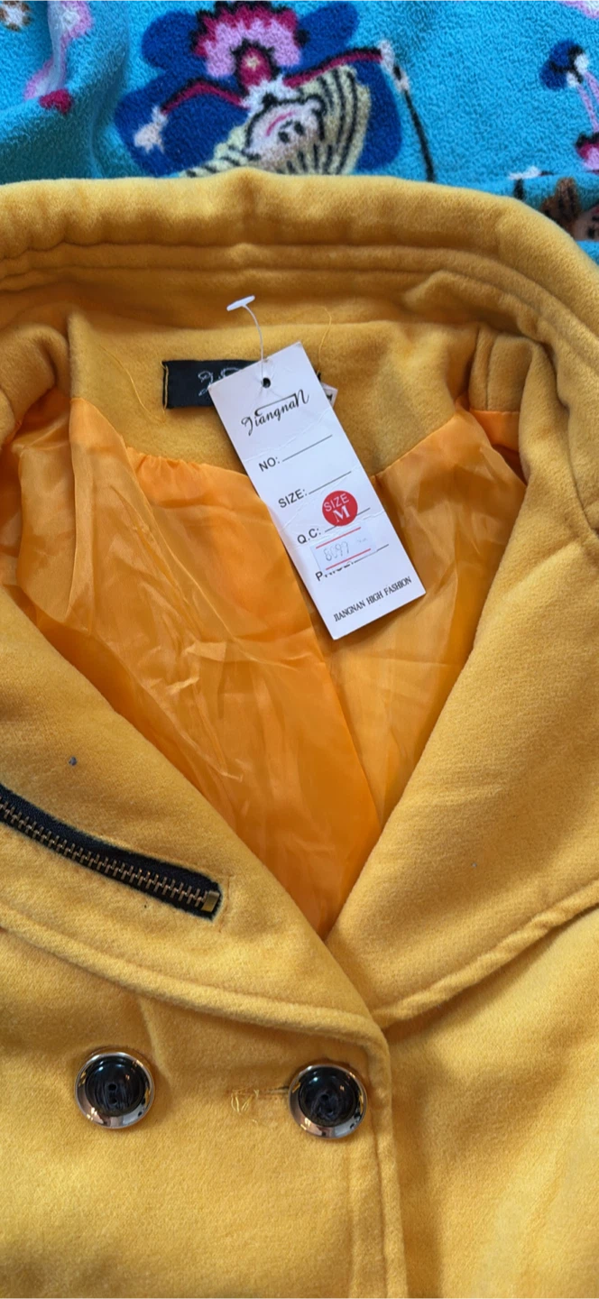 New Yellow Wool Blend Trench Coat, Size M - photo 4