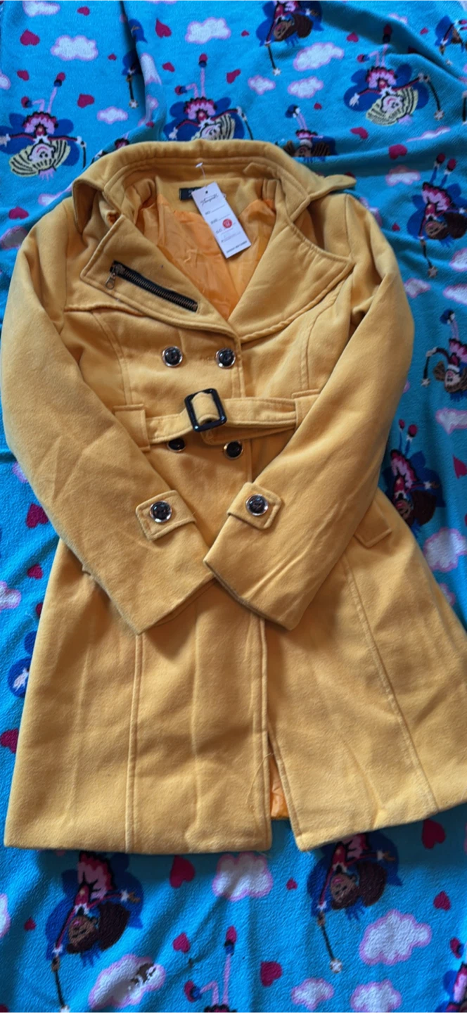 New Yellow Wool Blend Trench Coat, Size M - photo 3