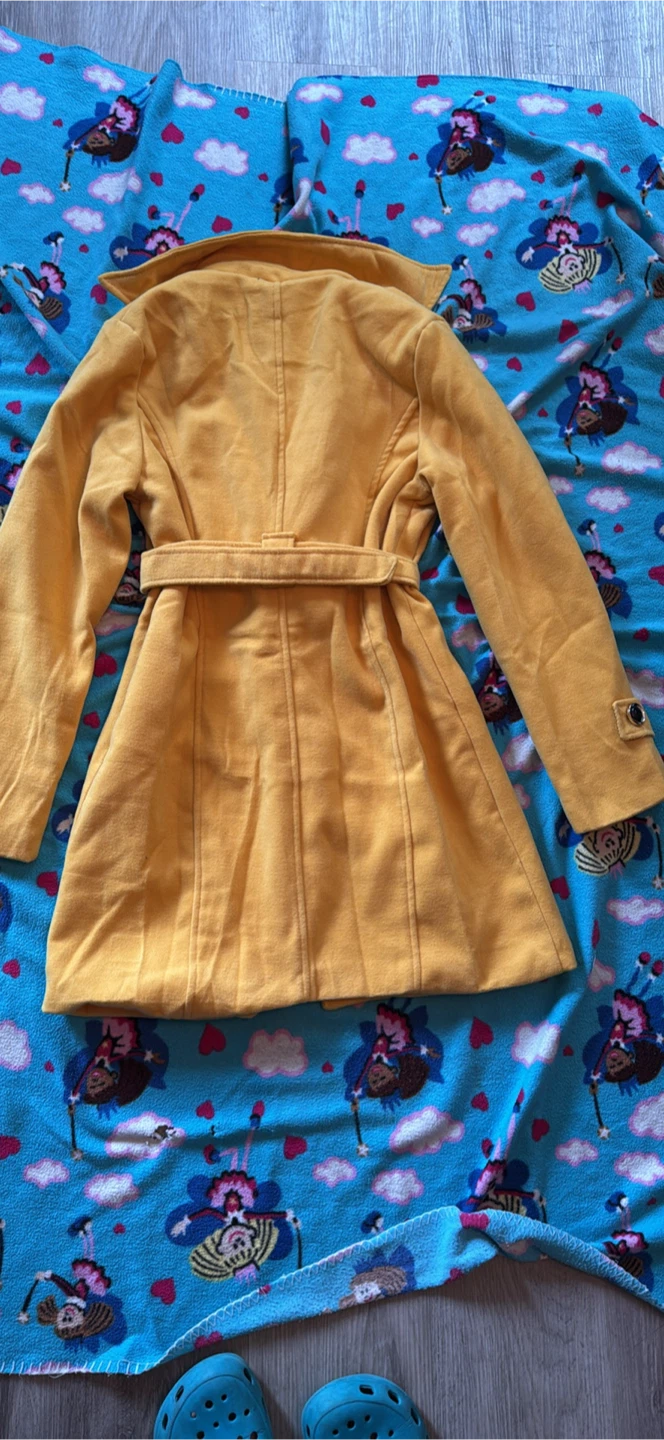 New Yellow Wool Blend Trench Coat, Size M - photo 5