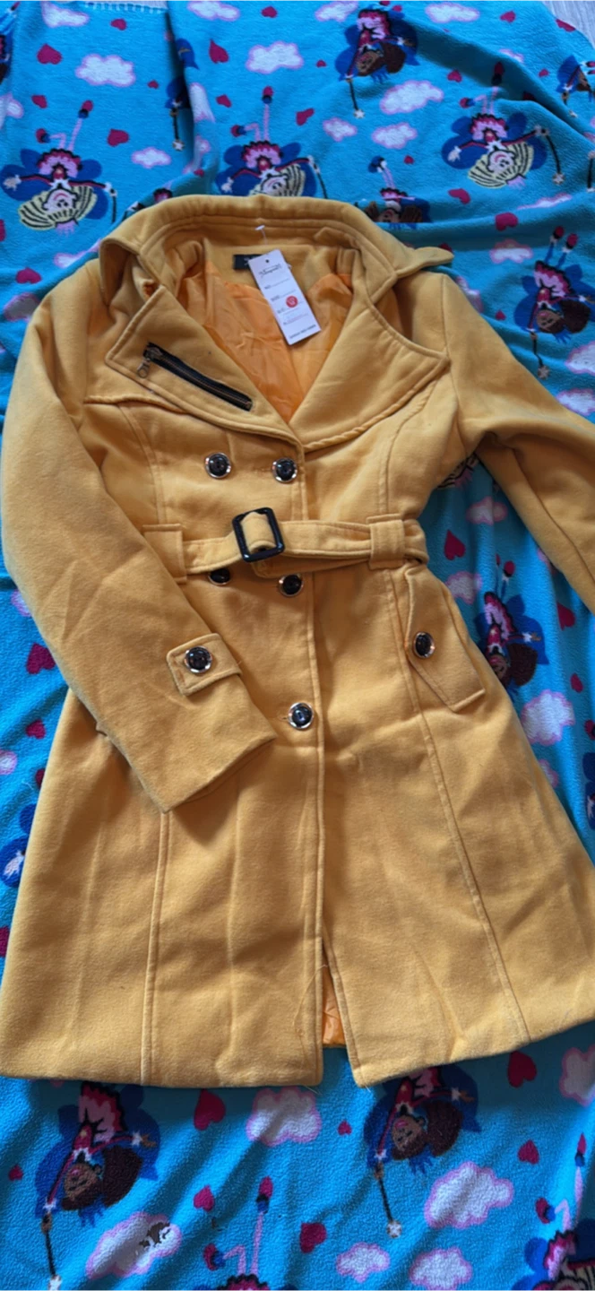New Yellow Wool Blend Trench Coat, Size M - photo 2