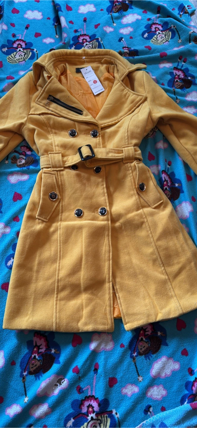 New Yellow Wool Blend Trench Coat, Size M