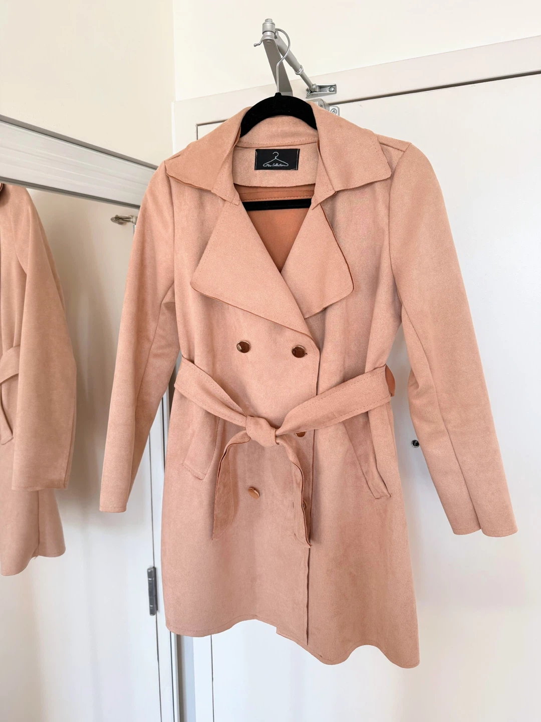 Soft Pink Faux Suede Trench Coat