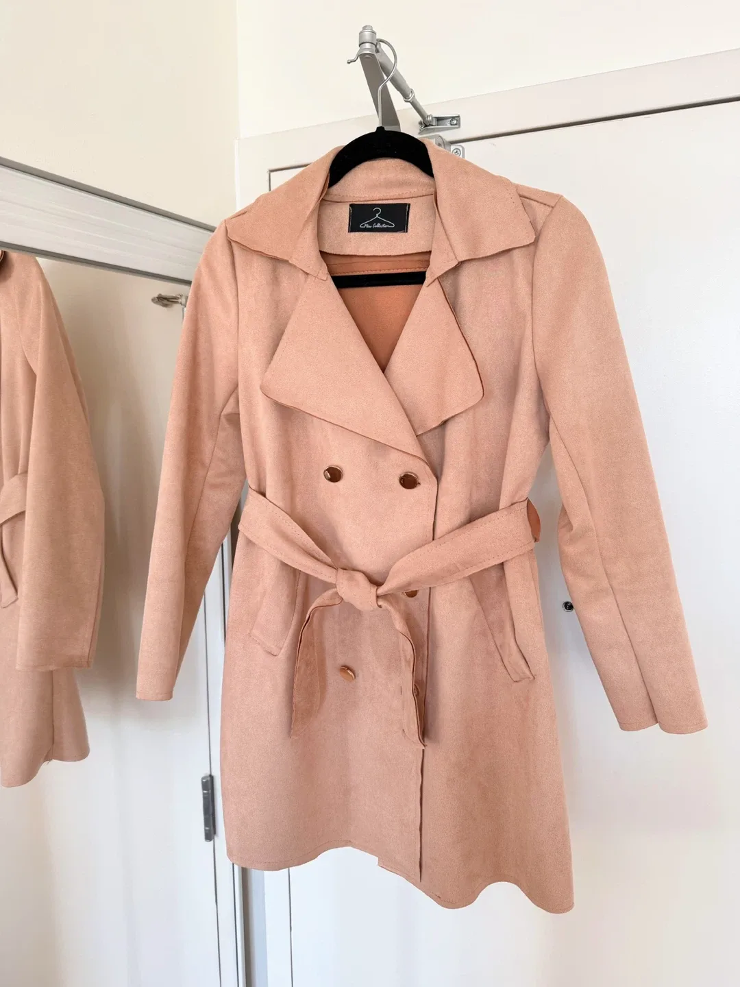Soft Pink Faux Suede Trench Coat thumbnail