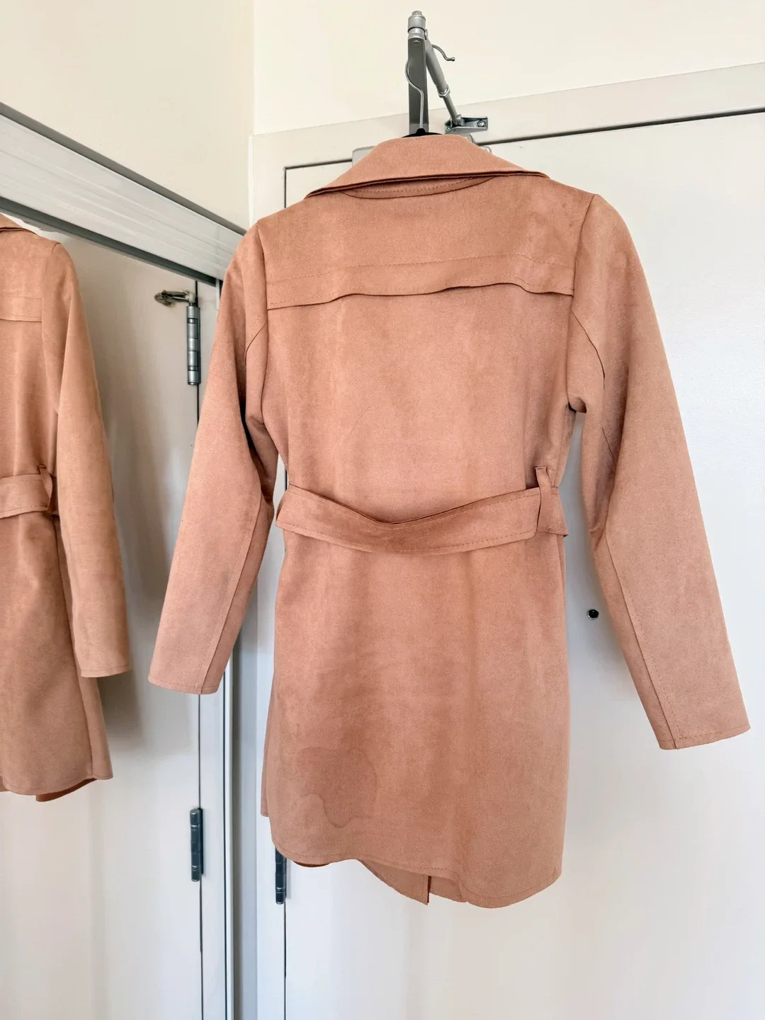 Soft Pink Faux Suede Trench Coat image indicator(2)